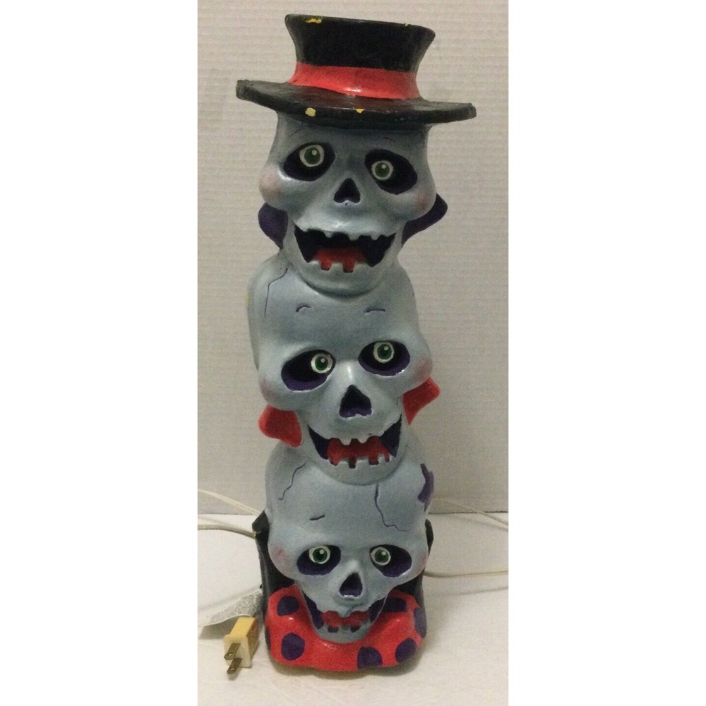 VTG 1998 Halloween Skull Hat Totem Stacked Foam Blow Mold Lighted Paper Magic